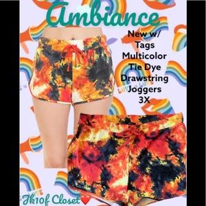 🌻NWT AMBIANCE 3X TIE DYE MULTICOLOR JOGGER SHORTS